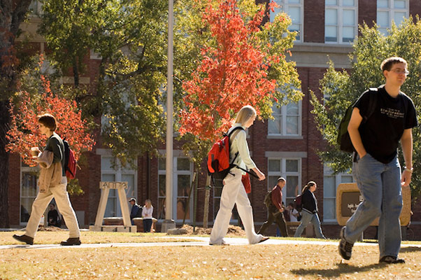 Students enjoy the Drill Field in fall weather