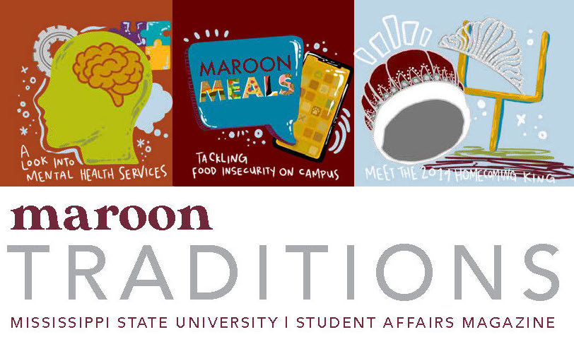 graphics depicting articles in the 2020 Maroon Traditions