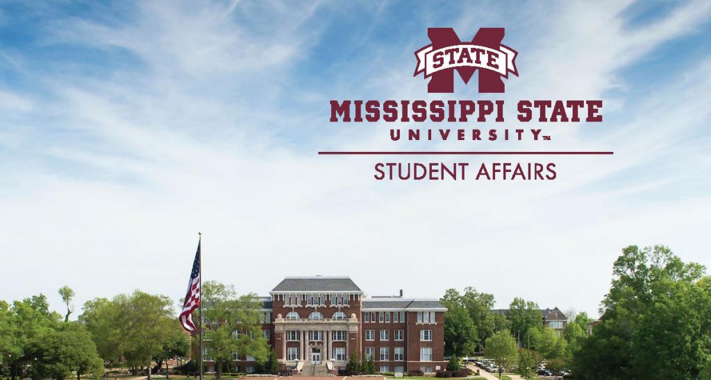 sky with clouds with student affairs' official Mississippi State University logo